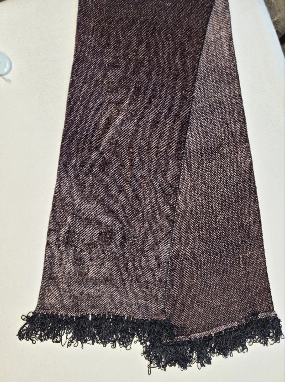 Vintage Holt Renfrew Chenille Viscose Fringe Scarf Brown Pink Tweed Wrap